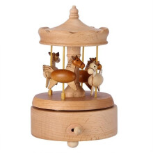 MEIHE Holzspieluhr 4-Pferde-Aufzug-Karussell