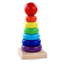 Anelli impilabili in legno color arcobaleno per bambini, giocattoli Montessori per bambini, blocchi a torre impilabili