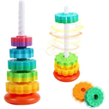Stapelspielzeug für Kleinkinder, Regenbogenpyramidenturm, bunte Stapelringe mit drehbaren Zahnrädern