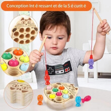 Mini Magnetic Fishing Game - Wooden Toy for Children - 10 Fish - 2 Rods - Ages 2 to 5