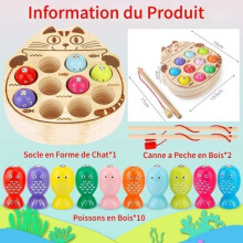 Mini Magnetic Fishing Game - Wooden Toy for Children - 10 Fish - 2 Rods - Ages 2 to 5