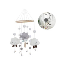 Baby-Mobile, musikalisches Kinderbett-Mobile, Babybett-Mobile aus Holz, Dekoration für Jungen und Mädchen (Grau)