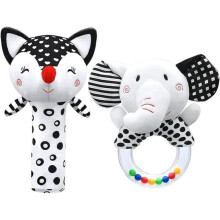 Baby Development Toy 0-3-6-12 Months, Baby Rattle 6 Months, Black and White Plush Toy, Gift for Baby Boy or Girl