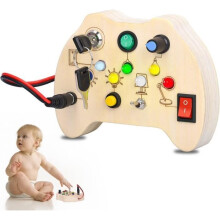 Busy Board, Children's Toy Board with Lights and Switches, Wooden Sensory Board Toy, Motor Skills Module for Ages 3+