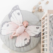 Grijze vlinder speelmat, baby speelmat, zachte katoenen ronde speelmat, kamerdecoratie.