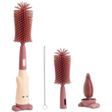 Silicone Baby Bottle Brush - 3 in 1 - Bottle Cleaning Brush - Red - BPA Free