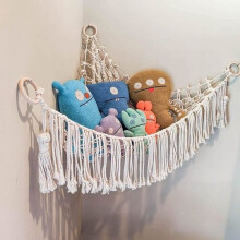 Plush Toy Storage Net Hammock, Neat Storage Net, Hand-Woven Cotton Rope Toy Storage Bag (A)