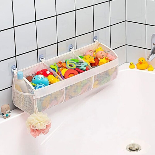Bath Toy Organizer - MICH - 3 Compartments - Large Openings - Enhanced Capacity - Sturdy Mesh