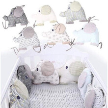 Handmade Cotton Cot Bumper Cushion, Baby Safety Protection, Elephant Pattern, Geometric Print, Soft and Soft