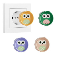 Ensemble de 4 prises de type F, boîte en silicone, couvercle décoratif/étui anti-poussière, (4 hiboux)