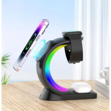 Chargeur sans fil 3-en-1 à induction pour iPhone 14/13/12/Pro/Max/mini/Plus, Apple Watch 8/7/6/5/4/3/2/1 et AirPods 2/1/Pro