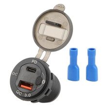 Hililand Fast Car Charging Adapter, QCPD USB Car Charger Adapter, 12-24V Fast Charging, Voltage Display