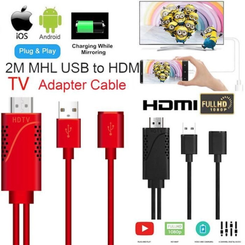Καλώδιο προσαρμογέα HDMI για τηλέφωνο σε τηλεόραση, HDTV AV 1080p, κόκκινο 1