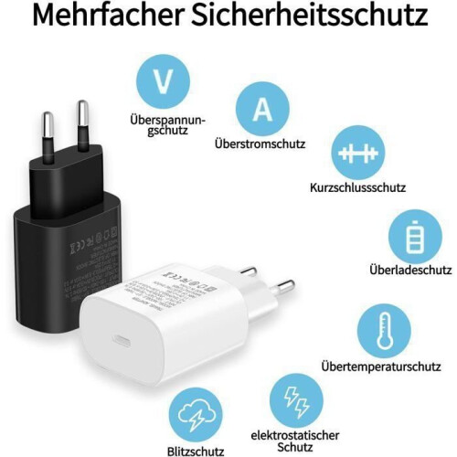 Ladegerät – TECHTA – USB-C 25 W – PD 3.0 – USB-C-Anschluss – 2er-Pack Weiß/Schwarz 1