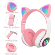 Casque sans fil Bluetooth à oreilles de chat pour enfants, pliable, Bluetooth 5.0, avec lumières LED clignotantes.
