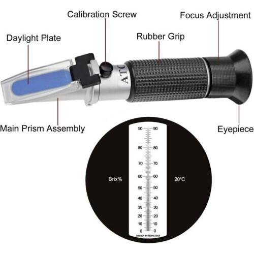 Manual refractometer 0-90% Brix – Sugar content measurement for honey, oils, syrup, jam – Automatic compensation 2
