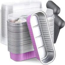Wegwerp aluminium bakjes met deksel, barbecuebakjes, geschikt voor verhitting boven open vuur, 200 ml (50 stuks)