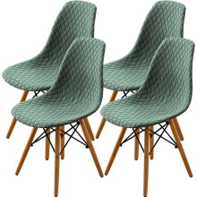 4-Piece Scandinavian Chair Cover Set, Stretch Dining Chair Covers, Diamond Jacquard - Light Green