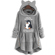 Couverture - Couette - Jeté à capuche en peluche imprimée - Gris - S1