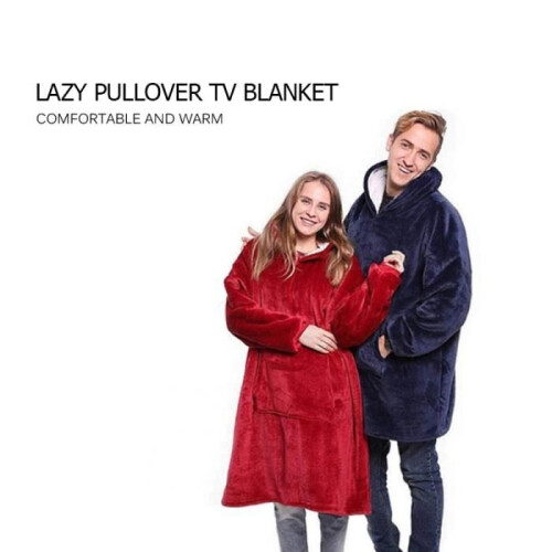 Couverture polaire bleu foncé à manches et capuche 2