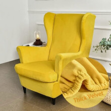 Housse extensible en velours jaune pour fauteuil à oreilles, 2 pièces, avec housse de coussin en forme de T.