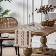Cotton linen table runner, YSTP burlap table runner with tassels, for family celebrations, 30 x 140 cm, brown