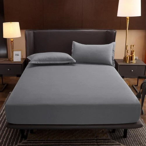 Drap-housse - AMOUNE - 180 x 200 cm - Coton - Antidérapant - Gris 1