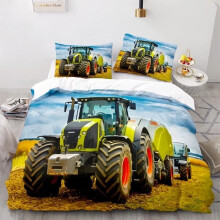 Dekbedovertrek met tractormotief, 3D HD-print, bouwvoertuigen, vrachtwagens, graafmachines, kranen, beddengoed, 200x200cm[768]