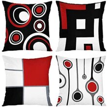 Housse de coussin - YNKKVRE - Lot de 4 - 45 x 45 cm - Rouge, Noir, Blanc, Gris - Motif abstrait moderne