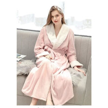 Peignoir long NetBoat pour femme, chaud et en flanelle, idéal pour l'hiver (rose, taille L (55-80 kg))