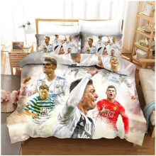 Housse de couette Ronaldo - Star du football CR7 - Microfibre - Cadeau d'Halloween - 140 x 200 cm
