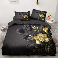 Housse de couette de luxe à motif floral doré - Microfibre de qualité supérieure - Fermeture éclair - 200 x 200 cm - 2 taies d'oreiller