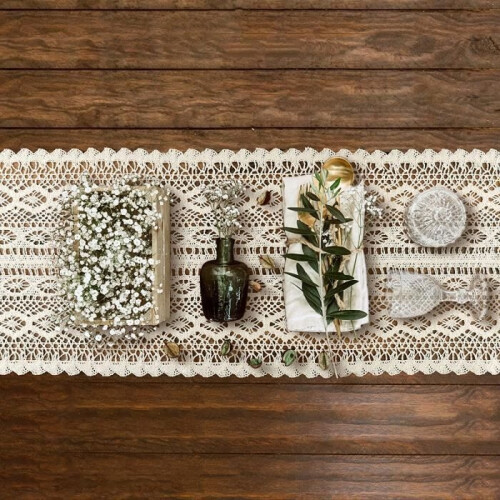 Table Runner - Vintage - Beige - 24x180 cm - Macrame - Tassels