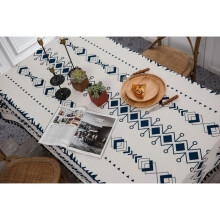 Nappe rectangulaire 140x180cm, imperméable, beige bohème, résistante aux taches, lavable, en coton et lin avec franges géométriques