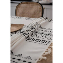 Nappe - NAYOROOM - 140x140cm - Imperméable - Anti-taches - Coton et lin avec franges