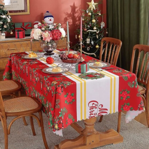 Nappe MARSEE - Rectangulaire 180 x 150 cm - Rouge - Antitache - Lavable 2