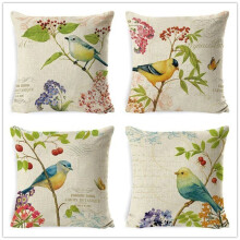 Housse de coussin d'extérieur, lot de 4, motif fleurs vertes et oiseaux, imperméable, 45x45 cm.