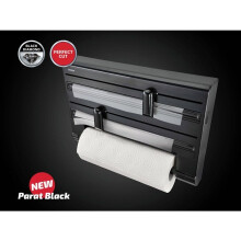 Leifheit Parat ComfortLine Black 25794 wandgemonteerde toiletrolhouder, keukenwandrolhouder voor 3 rollen met scherpe messen.