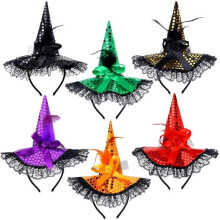 Halloween decoration accessories, witch hat, cosplay witch headdress, dress-up set of 6 pieces in taffeta