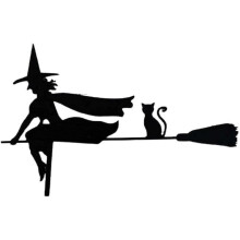 Cartello angolare per porta di Halloween, statuetta di strega a cavallo di una scopa magica, accessori regalo a tema