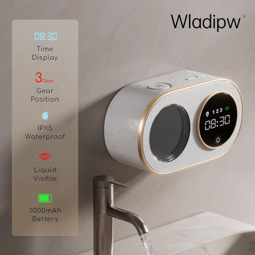 Automatic foaming soap dispenser with HD LED digital clock, wall-mounted foaming soap dispenser