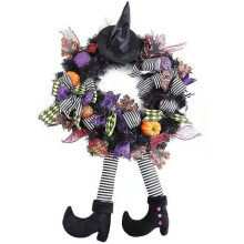 Guirlande - ZGEER - Lot de 2 - Couronne d'Halloween - Jambes de citrouille - Décoration à suspendre