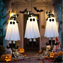 3 luci a stringa LED a forma di fantasma e strega - Decorazione di Halloween da appendere per interni/esterni