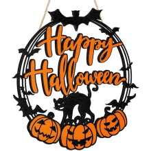 Cartello di Halloween a forma di zucca da appendere, cartello di benvenuto "Happy Halloween" per la porta d'ingresso, decorazioni,