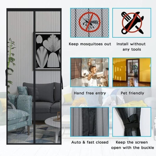 Mosquito Net - Black - 90x220CM - Magnetic - Automatic Closing - Drill-Free Installation 1