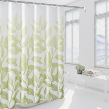 Rideau de douche 180 x 200 cm avec 12 crochets, séchage rapide (motif branches vertes), en polyester imperméable, lavable en machine.