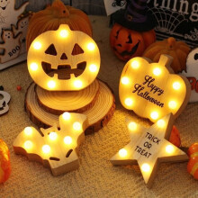 Halloween Wooden Lighting Ornament Set of 4 Scary LED Bat Pumpkin Lights