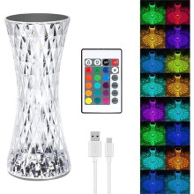 Kristallen nachtlampje, LED-diamant tafellamp met 16 kleuren - oplaadbaar sfeerlicht, aanraakbediening en