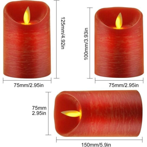 Candela a LED - Senza marca - 3 pezzi - Rossa - Telecomando - Timer 2-4-6-8 ore 1