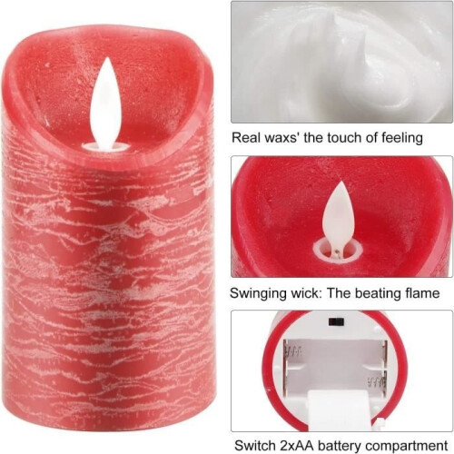 Candela a LED - Senza marca - 3 pezzi - Rossa - Telecomando - Timer 2-4-6-8 ore 2